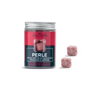 Perle Pistacchio e Lampone. Tartufo di cioccolato bianco - 50 g